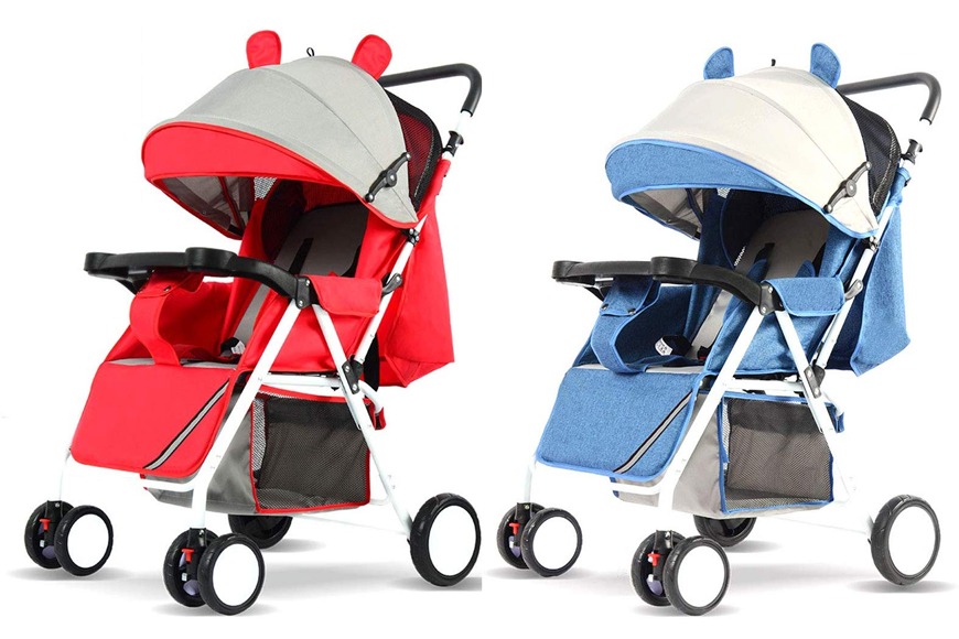 Animal-ear one-hand fold baby stroller